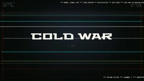 Retro Futuristic Digital Interface Displaying Cold War Text with Glitch Effects Stock Footage 345754405