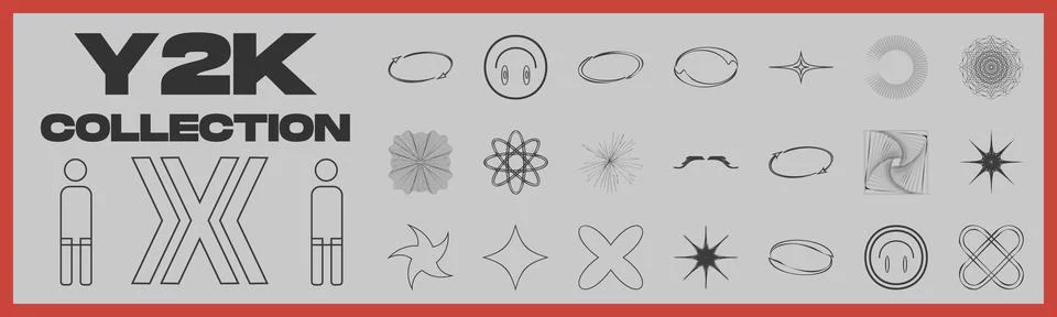 Retro futuristic elements for design. Big collection of abstract graphic Illustrazione stock
