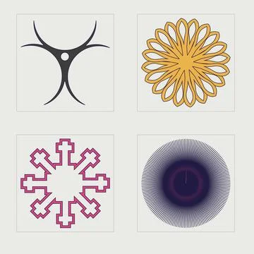 Retro futuristic elements for design. Big collection of abstract graphic Stock Illustration