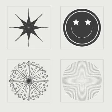 Retro futuristic elements for design. Big collection of abstract graphic Illustrazione stock