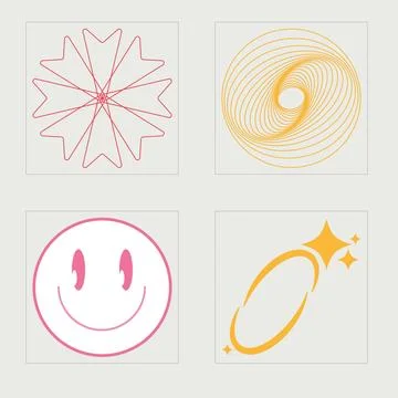 Retro futuristic elements for design. Big collection of abstract graphic Illustrazione stock