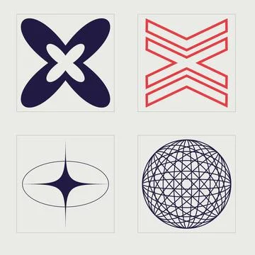 Retro futuristic elements for design. Rave psychedelic retro futuristic set Illustrazione stock