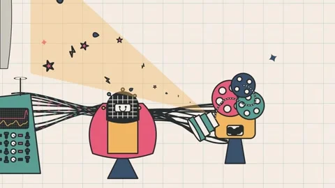 Retro Futuristic Hyper Cinema Machine Projecting Abstract Shapes Animation Stock Footage 340866176