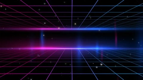 Retro futuristic synthwave grid background featuring dynamic golden light 스톡 동영상 346045310