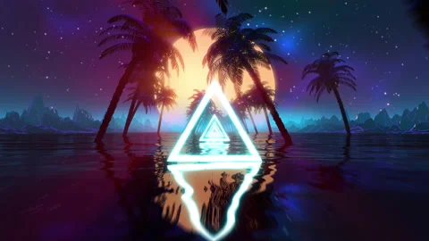 Retro futuristic synthwave landscape sea... | Stock Video | Pond5