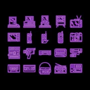 Retro gadget technology device neon glow icon illustration Stock Illustration