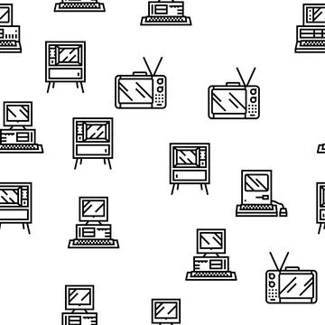 Retro gadget technology device vector seamless pattern Stock Illustration