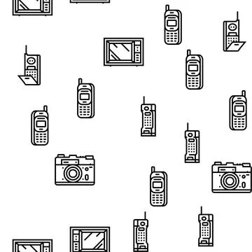 Retro gadget technology device vector seamless pattern Stock Illustration