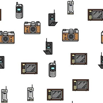 Retro gadget technology device vector seamless pattern Illustrazione stock