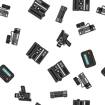 Retro gadget technology device vector seamless pattern Stock Illustration