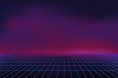 Retro game background. Digital waves. Abstract future landscape. 3D virtual Illustrazione stock