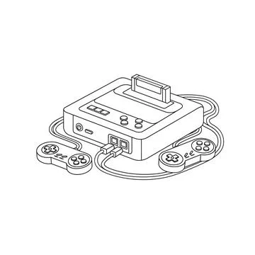 Retro game console with controllers: classic 90s entertainment system Stock Illustration