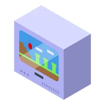 Retro game console displaying platformer game in isometric view 스톡 일러스트