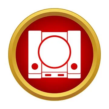 Retro game console icon on red circle button Stock Illustration