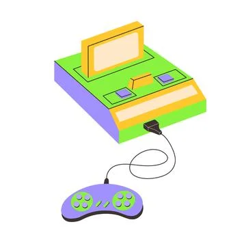 Retro game console with joystick. Gamepad. Old vintage device 80s, 90s nost.. Stock Illustration