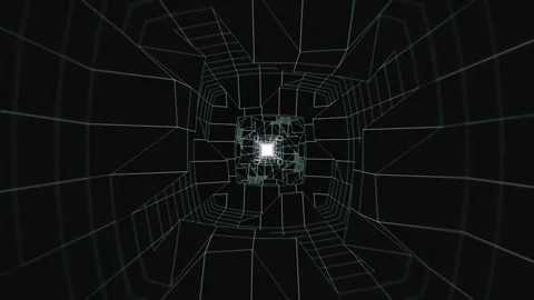 Retro game low poly lines tunnel black and white background loop Stock Footage 131433640