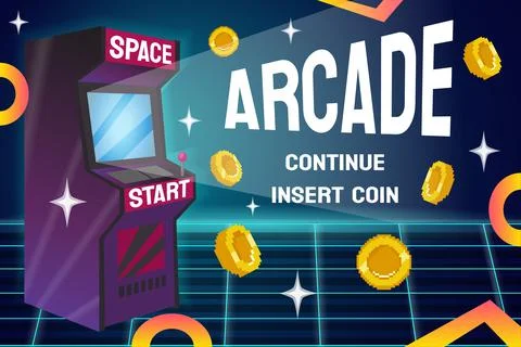 Retro game machine. Arcade screen party poster with video console entertainme Stock Illustration