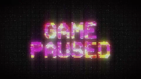 Retro GAME PAUSED text on old tv vhs glitch noise screen  Stock Footage 233004556