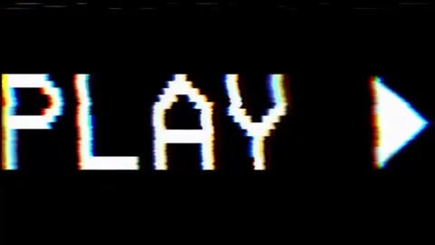 Retro Game Play Button Glitch Screen with Chromatic Aberration Effect Stock Footage 342509359