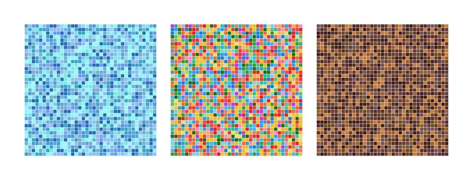 Retro game style seamless vector tile texture set. Colors: aqua, blue, green Stock Illustration