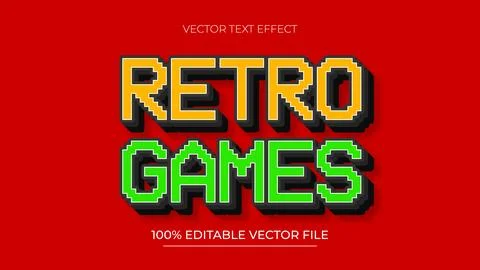 Retro Games editable text effect template with retro vintage style Illustrazione stock