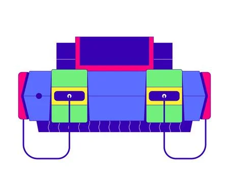 Retro gaming console with wired controller ports 2D cartoon object Stock Illustration