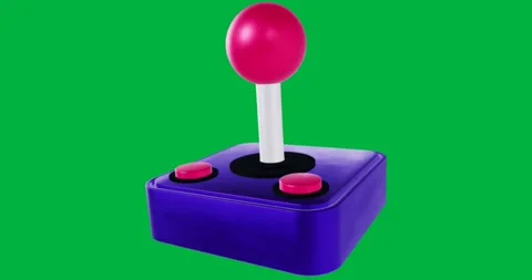 Retro gaming joystick appearing over transparent background, featuring purple Stock Footage 317594692