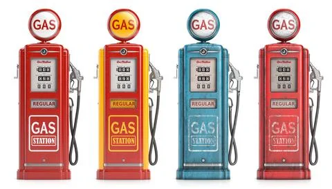 Retro gas fuel pump station isolated on white. Stock Illustration