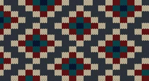 Retro geomatric on gray knitted pattern, Festive Sweater Design. Seamless K.. Stock Illustration