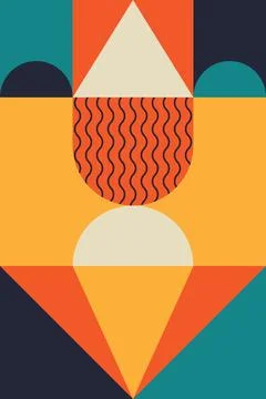 Retro Geometric Abstract Composition with Bold Shapes and Decorative Patterns Stock Illustration