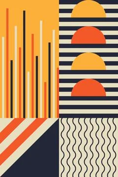 Retro Geometric Abstract Composition with Bold Shapes and Decorative Patterns Stock Illustration