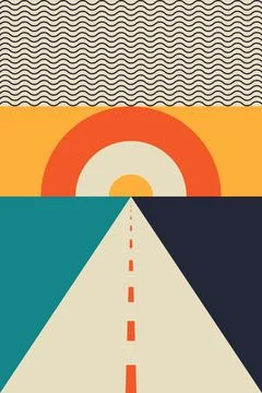 Retro Geometric Abstract Composition with Bold Shapes and Decorative Patterns Stock Illustration