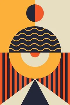 Retro Geometric Abstract Composition with Bold Shapes and Decorative Patterns Ilustración de archivo