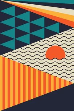 Retro Geometric Abstract Composition with Bold Shapes and Decorative Patterns Stock Illustration