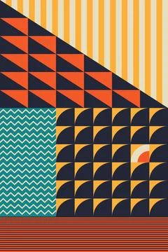 Retro Geometric Abstract Composition with Bold Shapes and Decorative Patterns Stock Illustration