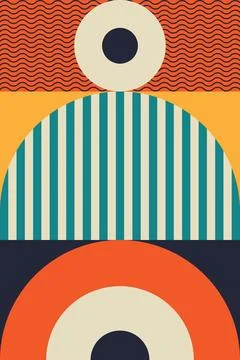 Retro Geometric Abstract Composition with Bold Shapes and Decorative Patterns Stock Illustration