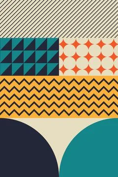 Retro Geometric Abstract Composition with Bold Shapes and Decorative Patterns Stock Illustration