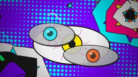 Retro Geometric Abstract Dizzy Double Vision Animation With Eyes Stock Footage 341174640