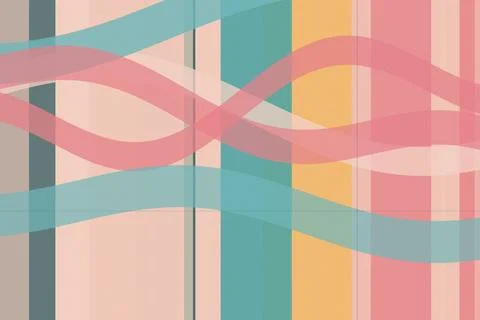 Retro geometric abstract pattern with flowing pastel pink, teal, and yellow.. Stock Illustration