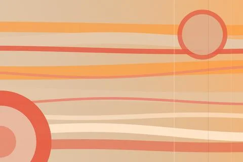 Retro geometric background with warm peach, orange and red stripes and circ.. Stockillustratie