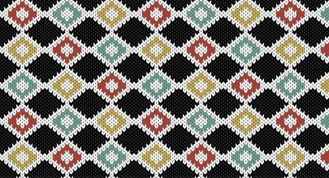 Retro geometric on black knitted design, Festive Sweater Design. Seamless K.. Stock Illustration