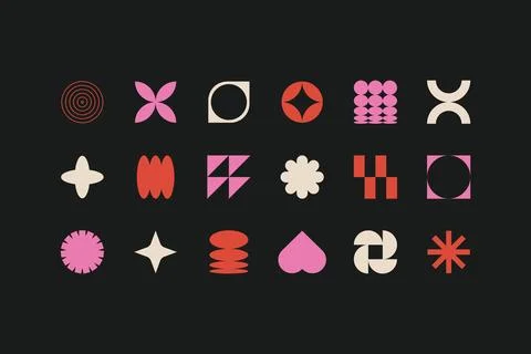 Retro geometric brutalist elements. Abstract 80s 90s primitive shapes Stock Illustration