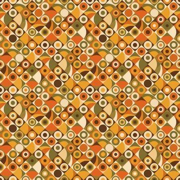 Retro Geometric Circle Grid Seamless Pattern 70s Mid Century Abstract Background Stockillustratie