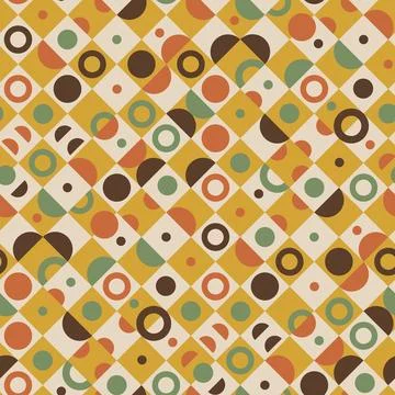 Retro Geometric Circle Pattern Seamless, 70s Abstract Grid Background Stock Illustration
