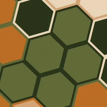 Retro Geometric Hexagon Pattern Background in Earth Tones of Green, Orange, Stockillustratie