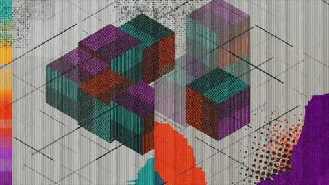 Retro geometric modular collage motion background with halftone texture Stock Footage 345709516