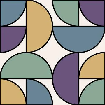 Retro geometric pastel half circle seamless pattern flat outline. Stock Illustration