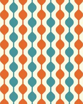 Retro geometric pattern background with orange and teal ovals on cream, 196.. Illustrazione stock