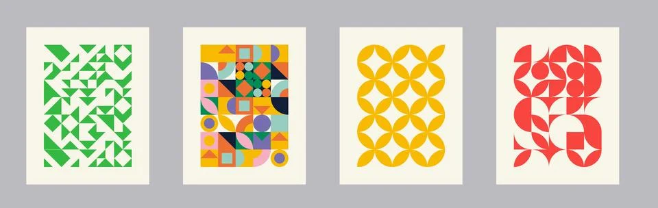 Retro geometric pattern background, vector abstract circle, triangle and square Illustrazione stock