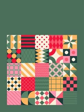 Retro Geometric Pattern Block with Colorful Abstract Shapes Stock Illustration